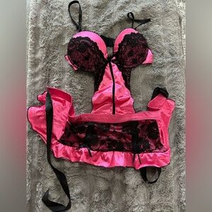 Elegant Pink and Black Lace Lingerie Set